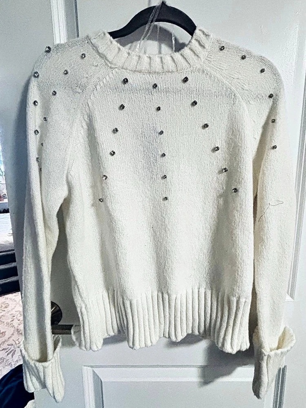 Mexx Embellished JewelCrewneck Sweater in White NWT
